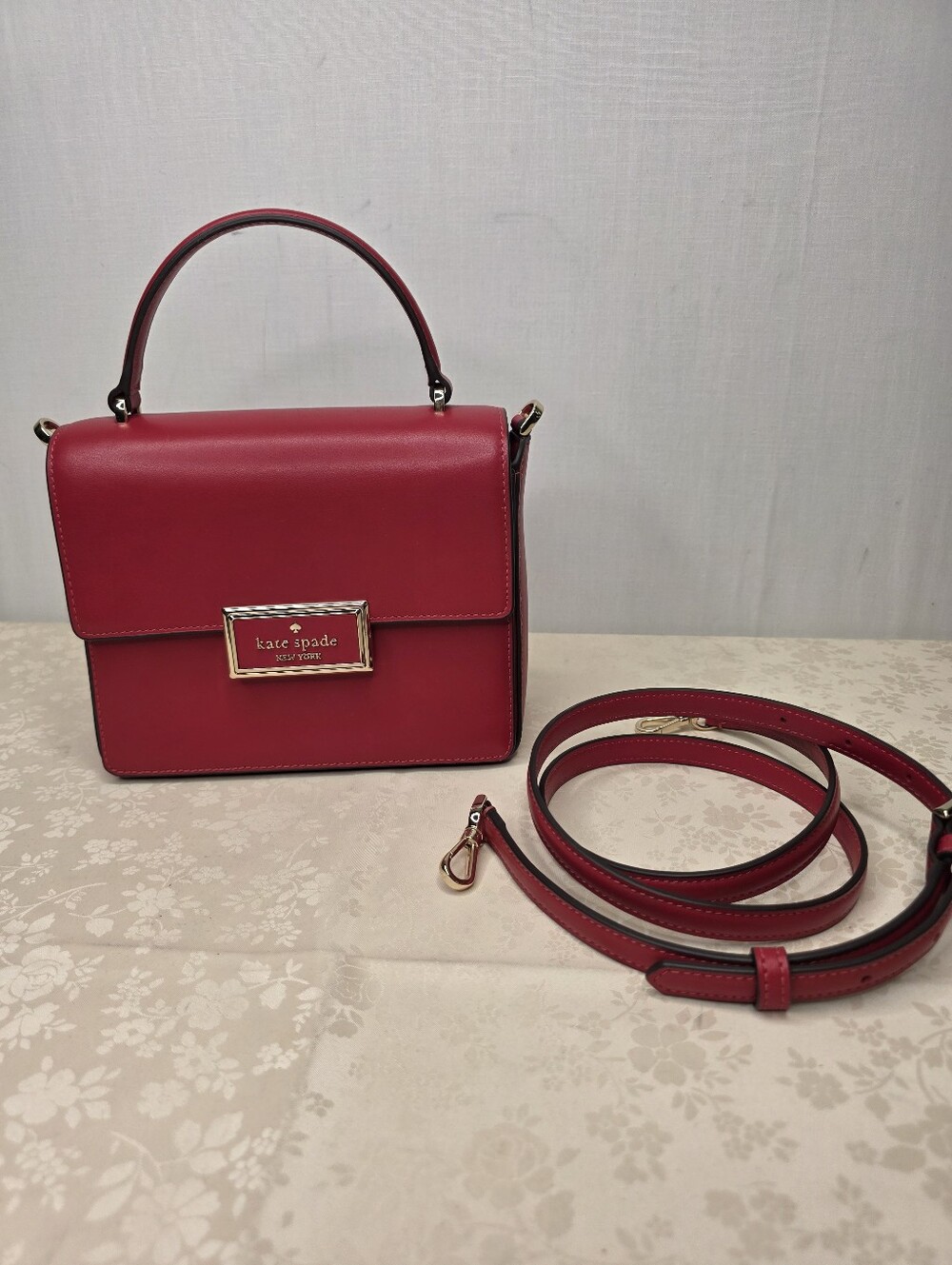 Kate Spade Red Leather Flap Top Handle Crossbody Bag Satchel